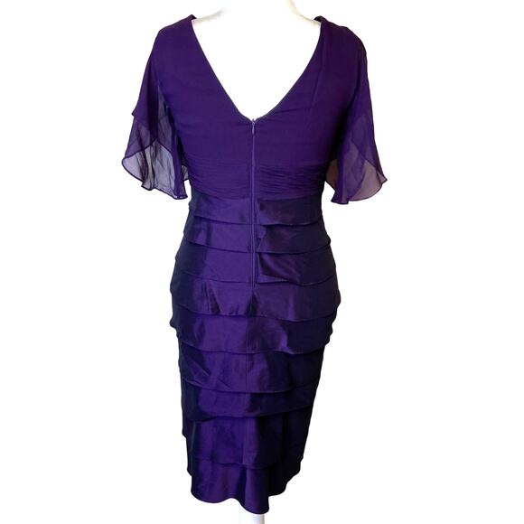 Adrianna Papell Tiered Ruffle‎ Metallic Iridescent Silk Purple Dress Women's 8 - Picture 5 of 16